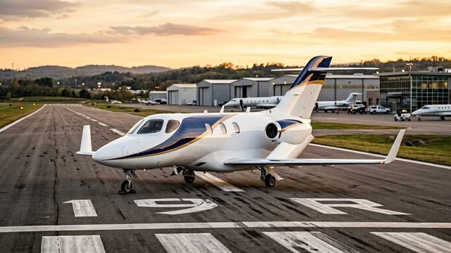 Сверхлёгкий джет HondaJet Elite на лётном поле